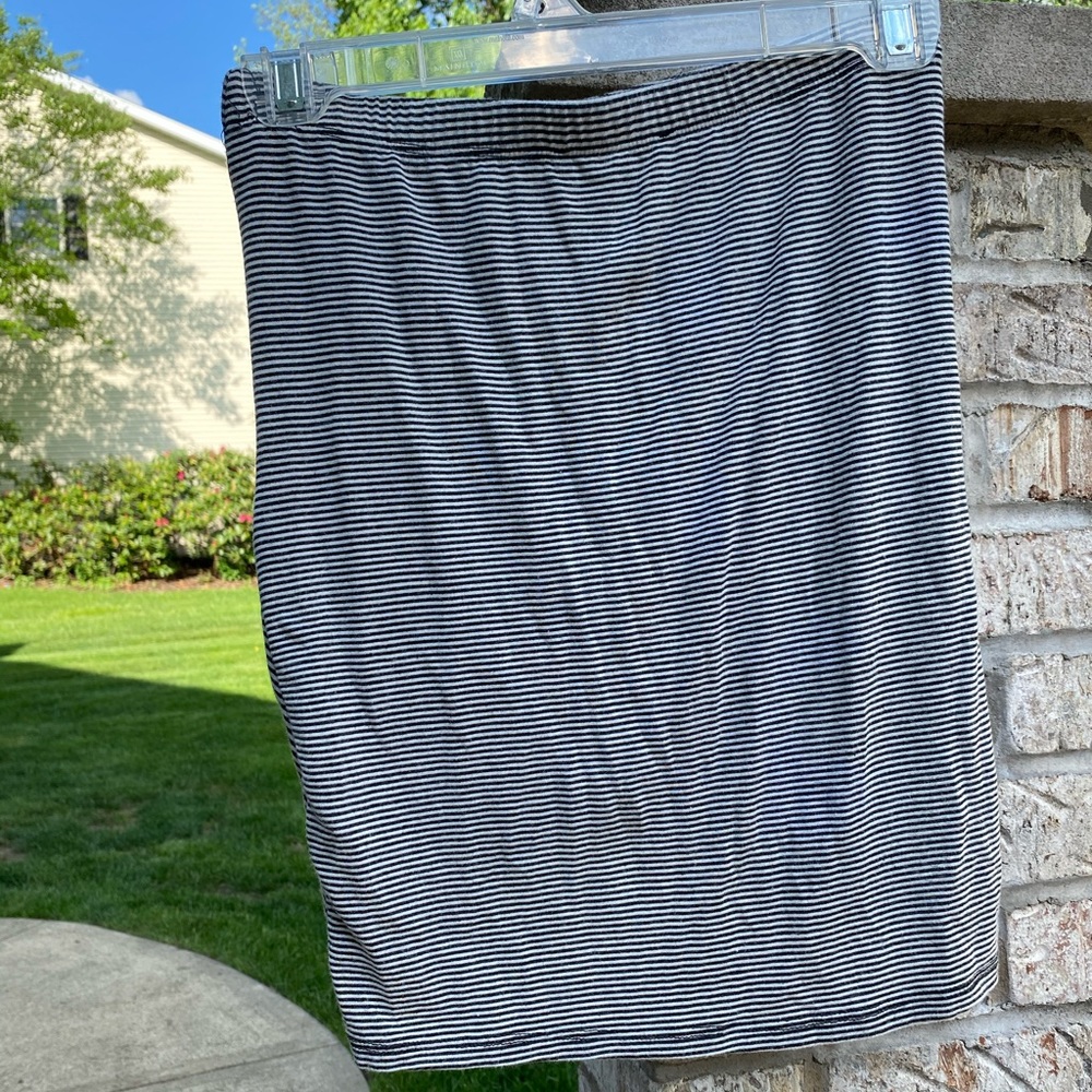 Cotton Asymmetric Black and White Striped Skirt - Picture 2 of 4